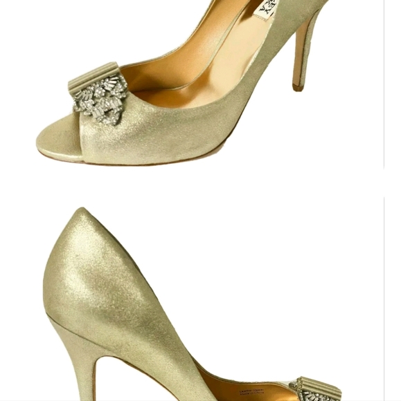 BADGLEY MISCHKA DAVIDA II METALLIC PEEP-TOE PUMP SZ 10, RETAIL $245 - Picture 9 of 10